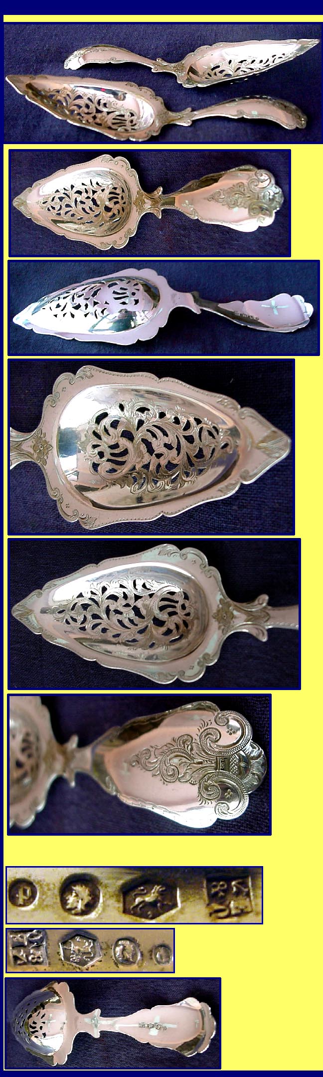 Antique Pair Silver Dutch Berry Fruit Serving Spoons (1629)
