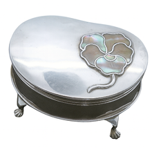 Antique Victorian Jewelry Trinket Box Sterling Silver Mother of Pearl Pansy (715)