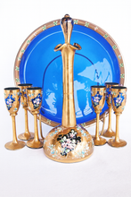 Antique Moser Liquor Cobalt Blue Glass Tray Decanter Glasses Set (4641)