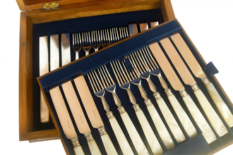 Antique Flatware Set for 12 Silver Plate Mother of Pearl (4538)