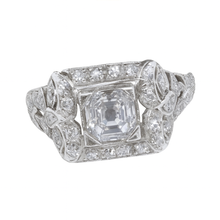 Antique Vintage Deco Ring Asscher Cut E Diamond GIA Platinum Engagement (7072)