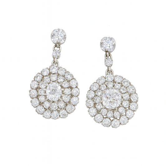 Antique Victorian Earrings Ear Pendants 5.29ct Diamonds Gold Silver English(7259)