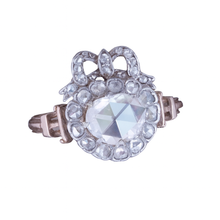 Antique Georgian Diamond Ring 18k Gold Silver Heart Bow Crown French (7230)