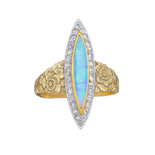Antique Art Nouveau Ring 8k Gold Platinum Diamonds Opal w Appraisal (6899)