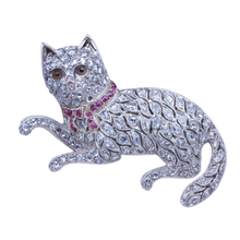 Antique Cat Brooch Gold Diamonds Silver Rubies Belle Epoque w Appraisal (6508)