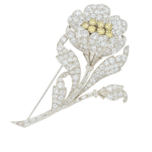 Antique Art Deco Brooch Yellow & White Diamonds Platinum w Certificate (5207)