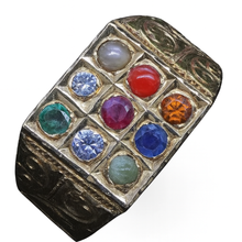 Antique Navaratna Ring 20k Gold Gems Diamond Amulet Unisex India (6823)