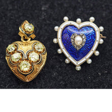 Antique Victorian heart Pendant Brooch Locket Gold Enamel Pearls Diamonds (7391)