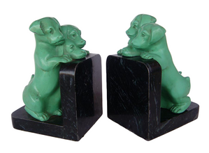 Charming Antique Puppy Dog Bookends Painted Metal Figures Circa 1920–1940 (4085)