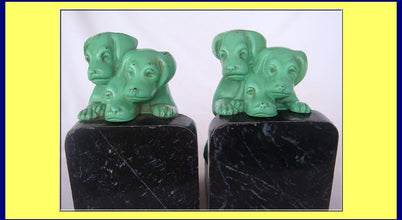 Charming Antique Puppy Dog Bookends Painted Metal Figures Circa 1920–1940 (4085)