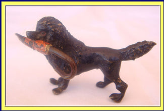 Antique miniature Vienna Bronze poodle dog umbrella cold painted figurine original