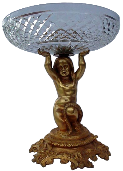 Antique Victorian Gilt Bronze cut glass Compote Bowl Sculpted nymph (969)