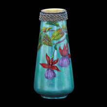 Antique Victorian handpainted signed Limoges Enamel on metal vase fuschias (2246)