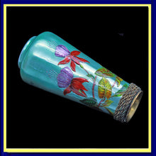 Antique Victorian handpainted signed Limoges Enamel on metal vase fuschias 