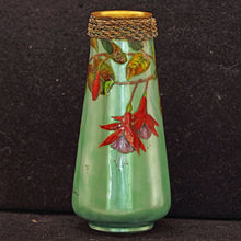 Antique Victorian handpainted signed Limoges Enamel on metal vase fuschias (2246)