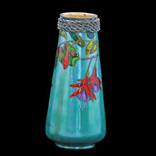 Antique Victorian handpainted signed Limoges Enamel on metal vase fuschias (2246)