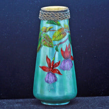 Antique Victorian handpainted signed Limoges Enamel on metal vase fuschias (2246)