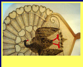 Antique Art Nouveau fan eventail pierced vellum hp eagle hearts horn frame (3500)