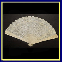 Antique Chinese Carved Ivory and Bone Brise Fan Eventail w silk fan box