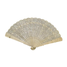 Antique Chinese Carved Ivory and Bone Brise Fan Eventail w silk fan box (5490)