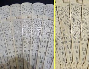 Antique Chinese Carved Ivory and Bone Brise Fan Eventail w silk fan box (5490)