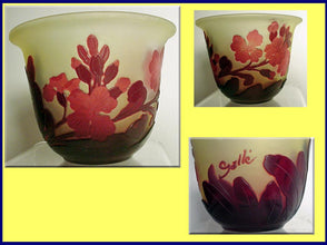 Antique Signed Emile Gallé Cameo Glass Vase Bowl Exquisite Floral Carving(#3138)