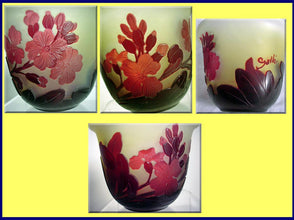 Antique Signed Emile Gallé Cameo Glass Vase Bowl Exquisite Floral Carving(#3138)