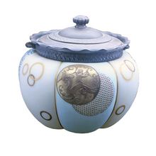 Antique Crown Milano Royal Flemish Glass Cracker Barrel Biscuit Jar Enamel (4822)