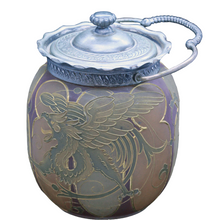 Mt Washington Royal Flemish Glass Biscuit Jar Mythologica Griffin Dolphin (4823)