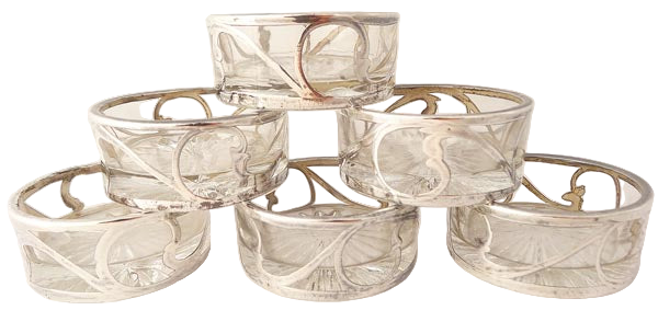 Antique Vintage Sterling Silver Cut Glass Set 6 open Salts in Box (3197)