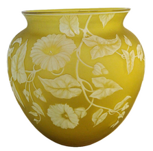 Antique Signed Thomas Webb Carved Cameo Glass Bowl Citron Yellow Large (5642)