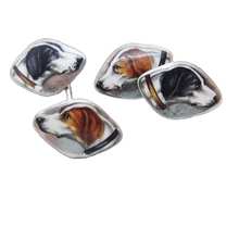 Art Deco Cufflinks Dogs Beagle Labrador French Depose 900 Silver Enamel (6003)