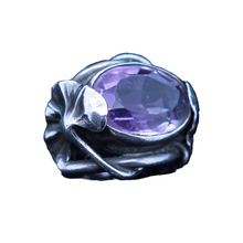 Antique Art Nouveau Ring Silver Amethyst twining Foliage DuMont French (6929)