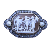 Antique Georgian Cameo Brooch Diamonds Gold Pearls Bacchic Dance Music (5648)