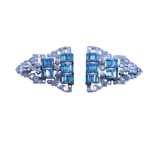 Art Deco Pair Dress Clips Brooch Convertible Plat 18k Gold Diamonds Zircons(6939)