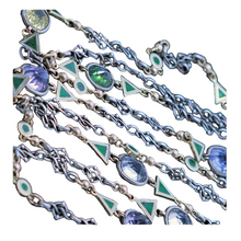 Antique Arts & Crafts Pair Chain Necklaces Gold Silver Sapphires Enamel (6940)