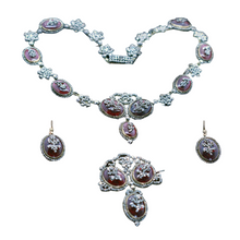 Antique Georgian Jewelry Set Cut Steel Paste Gold Necklace Earrings Brooch (6953)