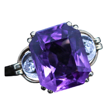 Antique Art Deco Ring 14k Gold Platinum Amethyst Diamonds w Appraisal (6965)