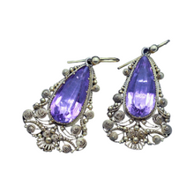 Antique Georgian Earrings Gold Amethysts Cannetille Ear Pendants English(6958)