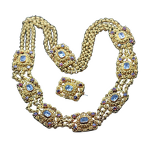 Antique Georgian cannetille necklace brooch set 22k gold aquamarine garnet (6959