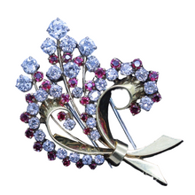 Vintage Retro Brooch Clip 18k Gold Diamonds Rubies Appraisal Flowers Unisex(6973)