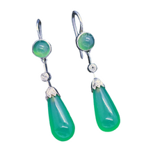 Antique Art Deco Earrings Ear Pendants Gold Chrysoprase Diamonds Appraisal (6980)