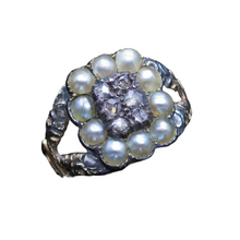 Antique Georgian Ring 15k Gold Diamonds Pearls Unisex Man Woman (6665)