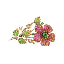 Antique Brooch Gold Demantoid Garnets Rubies Sapphires Diamonds Pearls (5293)