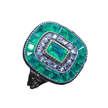 Antique Edwardian Ring Emeralds Diamonds 14k Chased Gold w Certificate (6117)