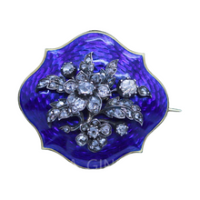 Antique Georgian Victorian Brooch Pendant 18k Gold Diamonds Blue Enamel (6987)
