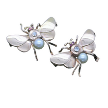 Vintage Retro Pair Butterfly Brooches Gold Diamonds Rubies Pearls Unisex (6999)