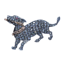Antique French Dog Brooch Diamonds 18K Gold Silver Ruby Dog at Play (6996)