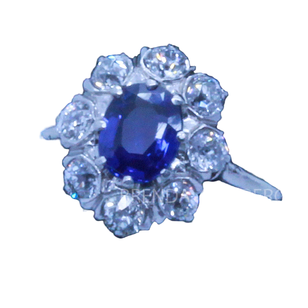 Vintage Ring Natural No Heat Sapphire Diamonds 14k Gold AGL certificate (6998)