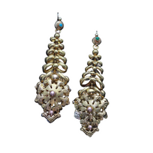 Antique French Earrings 18k Gold Turquoise very long Milanos Day Night (6951)